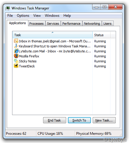 How at activate task manager all through windows vista