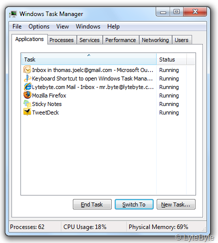 how to activate task manager in windows vista